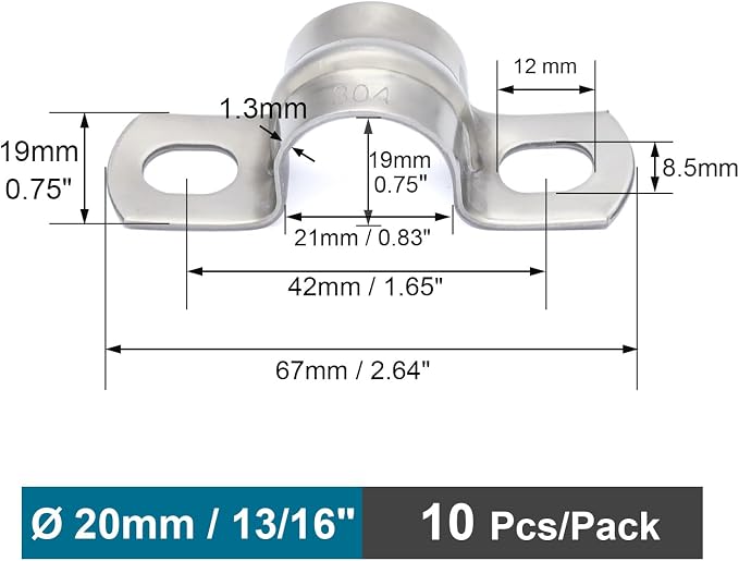 SS304 Conduit Clamps 3/4", 2-holes Pipe Bracket U Clamp - Image 2