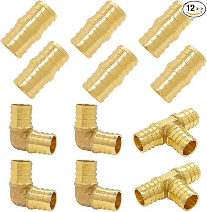 Hooshing 12 Pack 3/4" PEX Fitting Combo, Straight Coupling, Tee Set | Heavy by Hooshing
