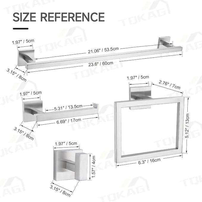 TQKAG Brushed Nickel Bathroom Hardware Accessories Set 10 Pieces, 23.6" SUS304 - Image 6