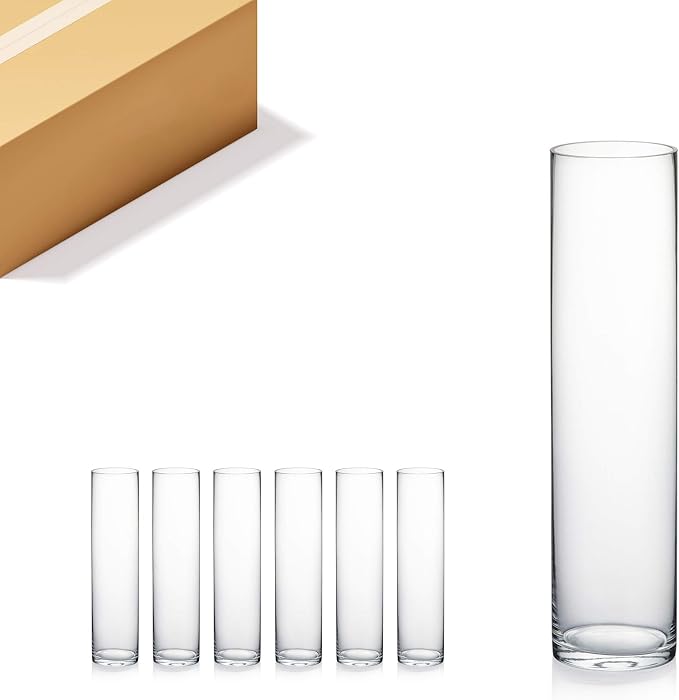WGVI Quality Thick Weighted Tall Clear Cylinder Glass Vases, Flower Arrangement by WGVInternational-OpusGlassware
