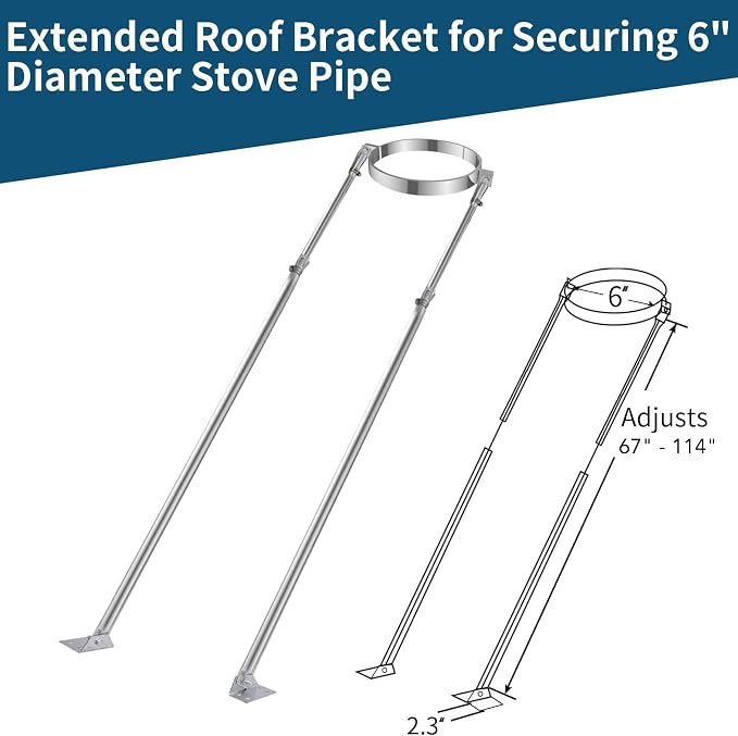 6" Extended Roof Bracket Kit, Adjustable Chimney Support - Image 2