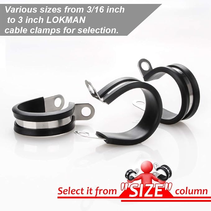 LOKMAN 20 Pack 3/8 Inch Stainless Steel Cable Clamp, Rubber Cushioned Insulated - Image 2