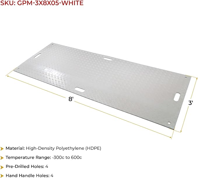 10 Pk 3' x 8' - 1/2" Thick Heavy Duty White Ground Protection Mats - Easily - Image 8