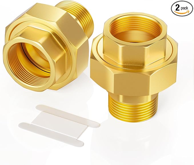 GASHER 2PCS 3/4" NPT Brass Union Pipe Fitting | 3/4 Inch Male x 3/4 Inch Female by GASHER