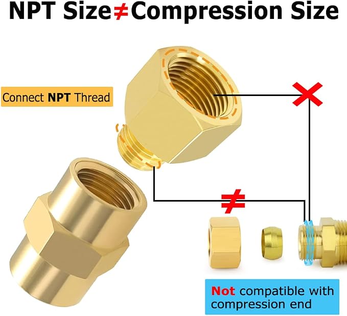 Hooshing 6PCS Brass Pipe Fitting 1/2" NPT Female to 3/8" NPT Male Reducer - Image 3