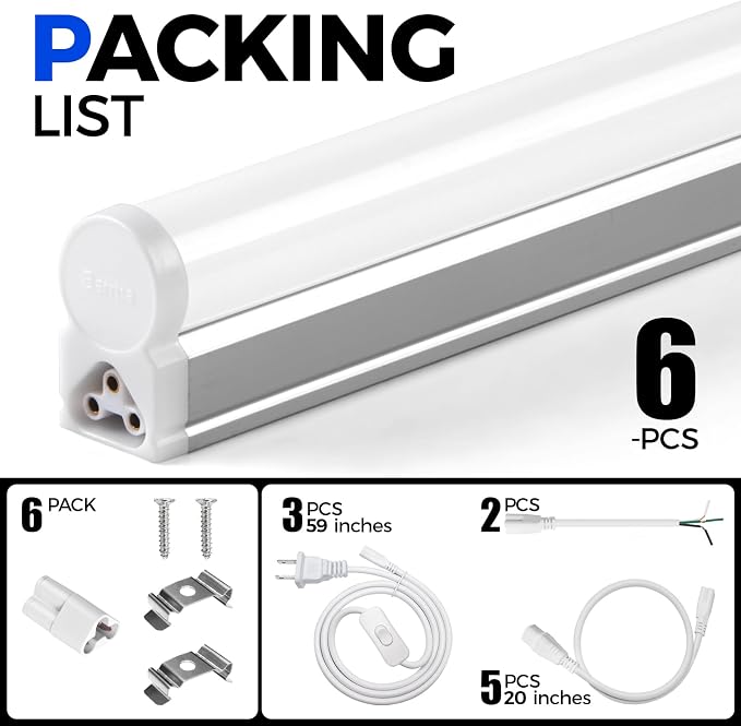 Barrina 6 Pack LED T5 Integrated Single Fixture 1FT, 6500K | Linkable Under - Image 8