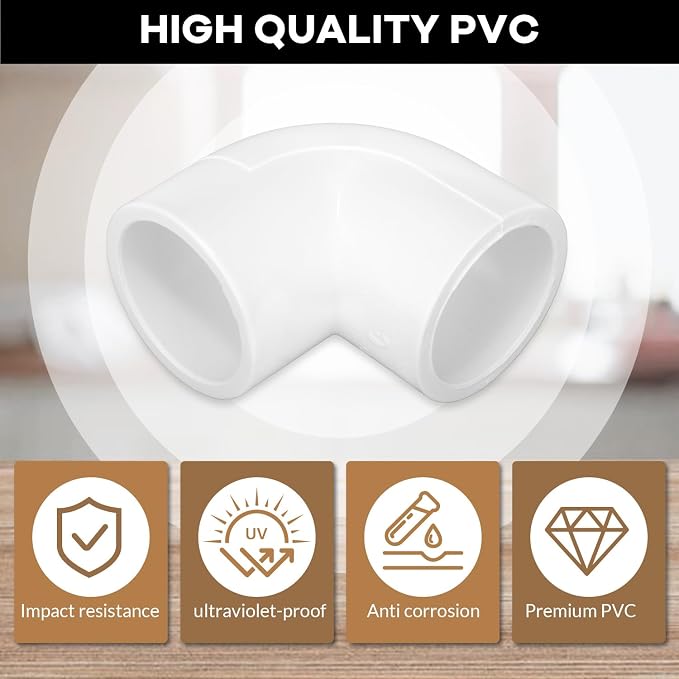 12 Pack 1 inch 90 Degree PVC Elbow Pipe Fittings, 2 Way Right Angle Furniture - Image 3