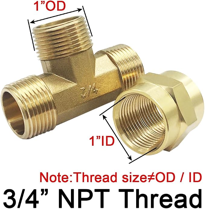 Joywayus 3/4 Inch NPT Brass Pipe Fitting Barstock Tee 3 Way 3/4" NPT Male x - Image 2