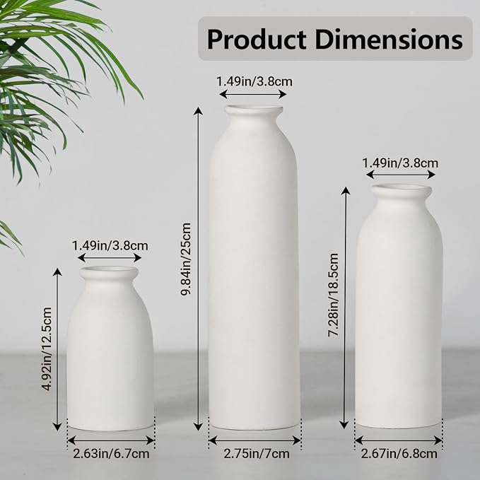 CEMABT White Ceramic vase Set-3 Flower vases - Image 3