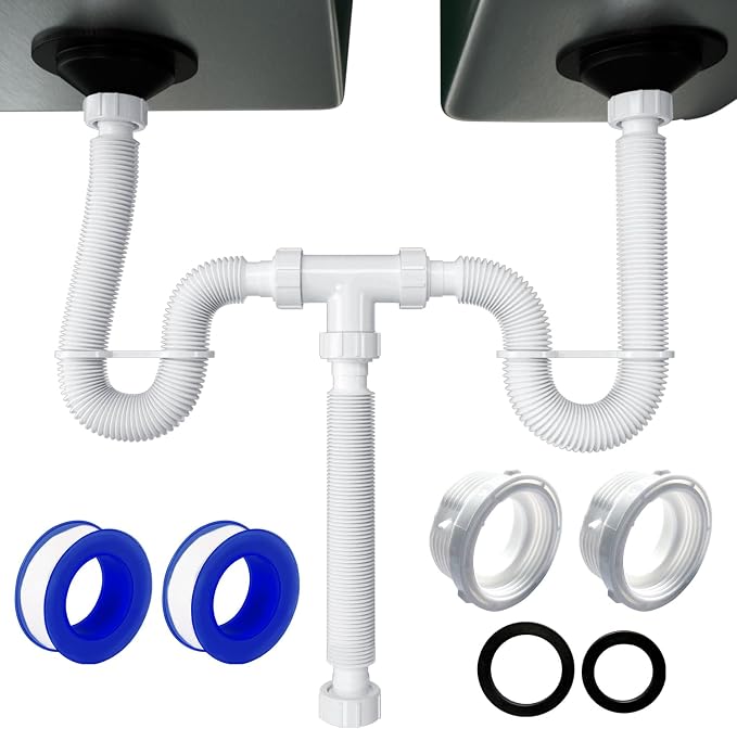 VIVIDA Dual Sink Drain Kit, 1-1/2" Kitchen Sink Drain Pipe by VIVIDA