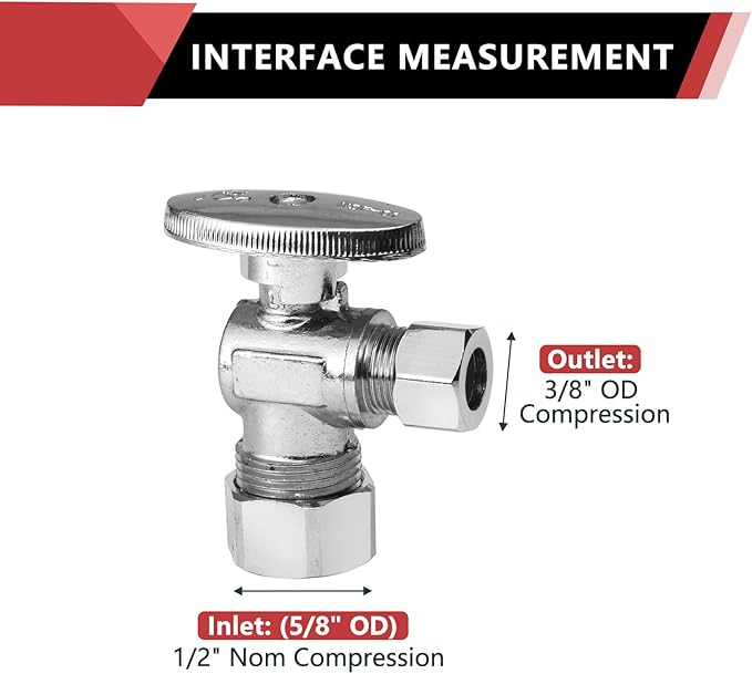 10PCS EFIELD Angle Stop Valve 1/2" Nominal Compression x 3/8" OD | 1/4 Turn - Image 2