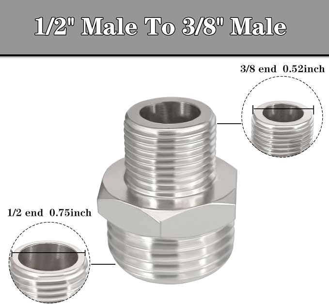 G 1/2 male x 3/8 Male Compression Reducer Faucet Adapter 4PCS | Nickel Plated - Image 2