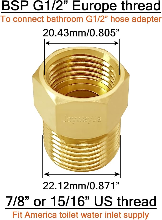Joywayus Toilet Fill Valve Pipe Adapter 7/8" Male to 1/2" Female Bidet Hose - Image 2