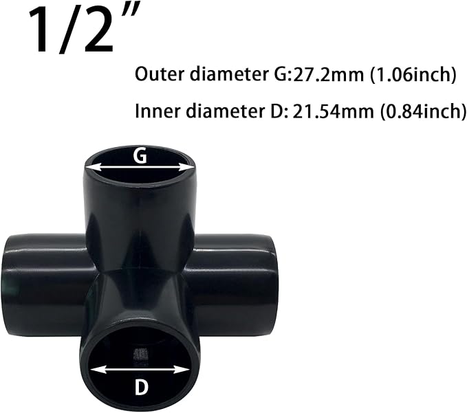 1/2Inch Tee PVC Fitting 4 Way Elbow Connector, Furniture Grade 90 Degree Elbow - Image 2