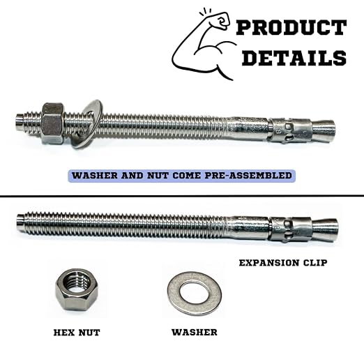 Mighty Fasteners Wedge Anchors – Heavy-Duty 304 Stainless Steel Expansion Bolts - Image 7