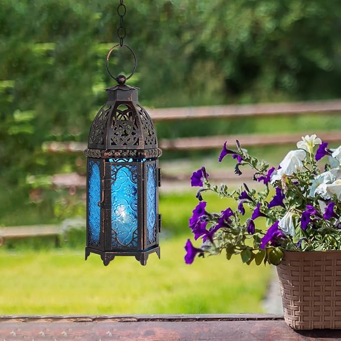 NEEDOMO Hanging Moroccan Lantern, Metal Lanterns Decorative Indoor Outdoor - Image 6