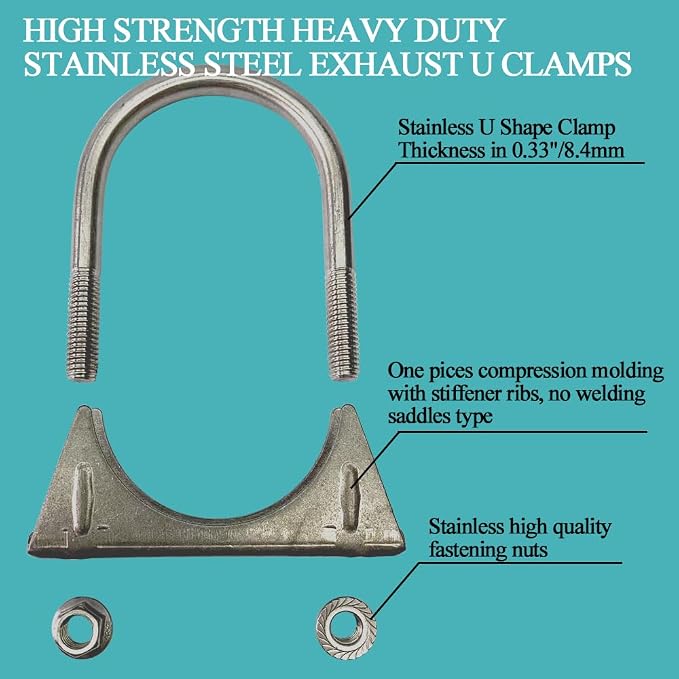 Heavy Duty 2.125" 2-1/8 Inch Exhaust U Bolt Clamp Stainless | 8.5mm Thick Rod - Image 4