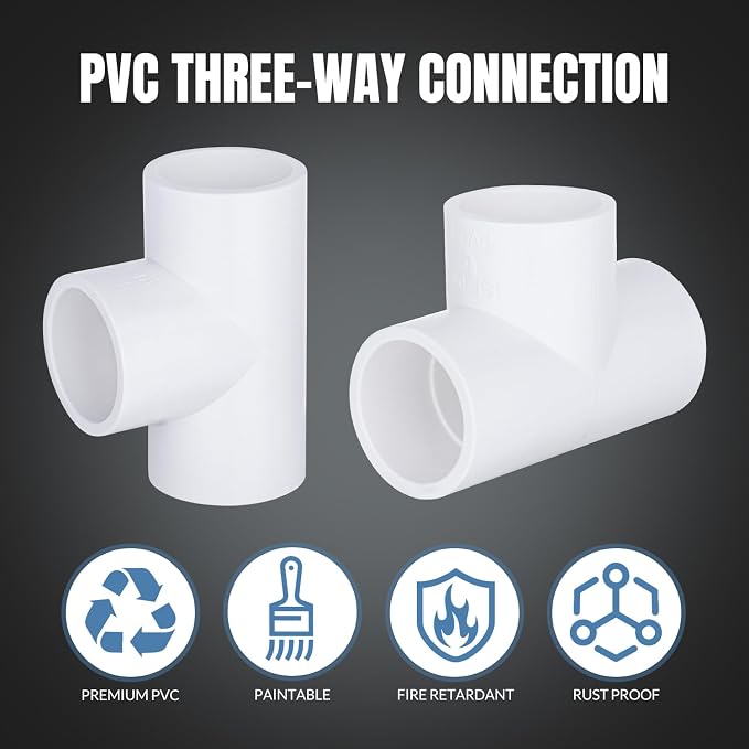 20-Packs 1/2 inch Tee PVC Fitting 3 Way Furniture Grade Pipe Elbow Connector - Image 6