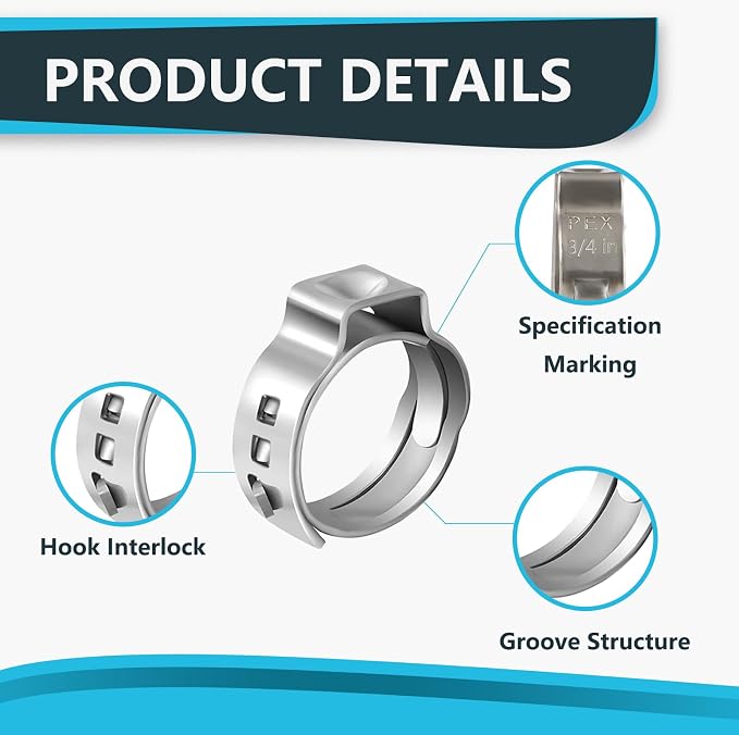 100Pack Bottled Seelink 3/4 Inch PEX Cinch Clamp Rings, Crimp Rings - Image 4