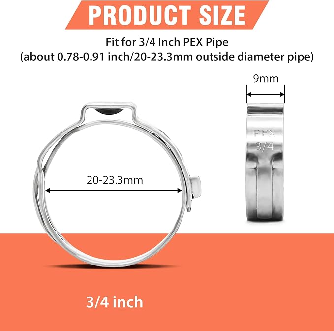 60pcs 3/4 inch PEX Cinch Clamps Rings, 304 Stainless Steel Pex Crimp Rings - Image 2