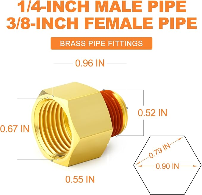 GASHER 5PCS Brass Pipe Fitting, 3/8" Female x 1/4" Male Pipe - Image 2