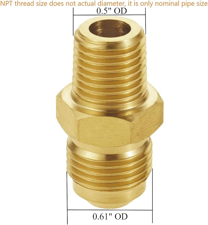 2pcs Brass Tube Fitting, Half-Union Connector 3/8" Flare x 1/4" NPT Male Pipe - Image 2