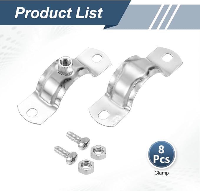 HARFINGTON 8 Pcs Adjustable Pipe Bracket Clamps 1-1/4" Stainless Steel Wall - Image 3