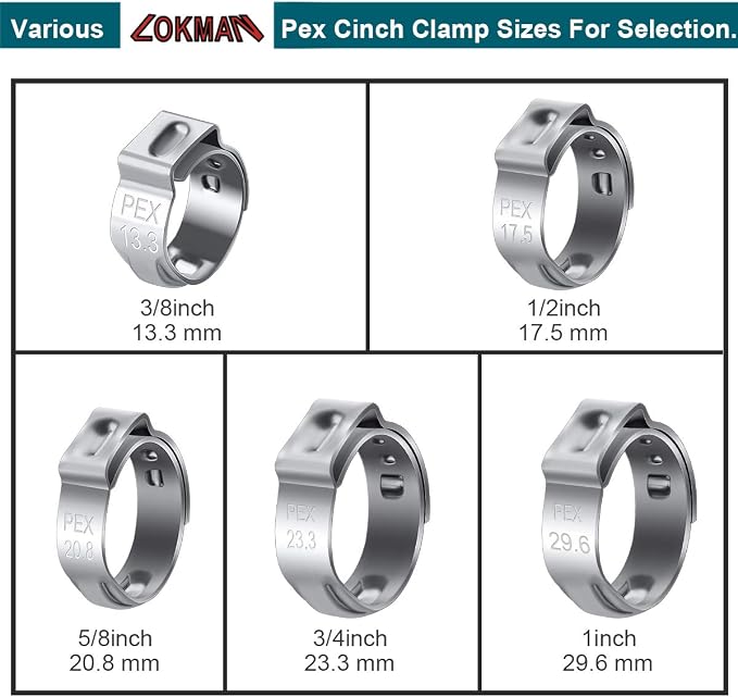 LOKMAN 50 Pack 3/4 Inch PEX Cinch Clamps, Stainless Steel Cinch Crimp Rings - Image 7