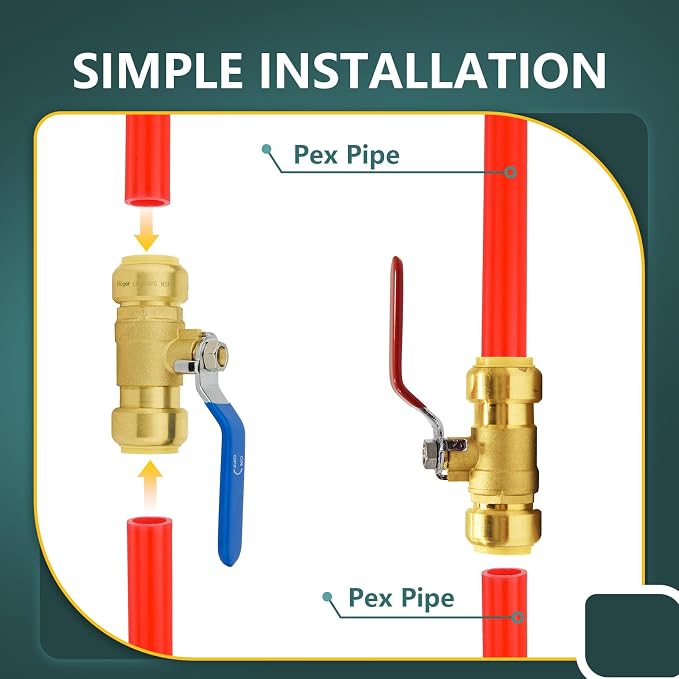 2-Pack Niikappu 1/2" Ball Valve, Push Fit Shut Off Valve Red & Blue | 1/4 Turn - Image 5