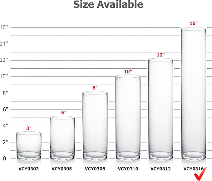 WGVI Quality Thick Weighted Clear Cylinder Glass Vases, Skinny Bud Tall Vase - Image 3