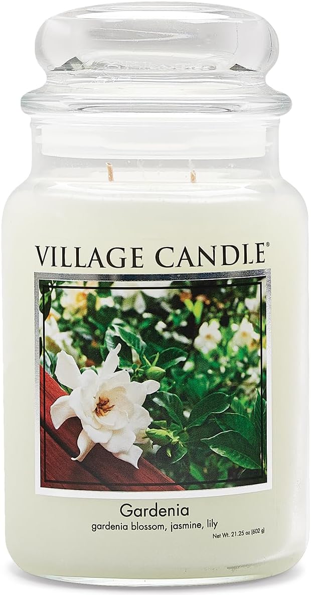 Village Candle Gardenia Large Glass Apothecary Jar Scented Candle 21.25 oz. by VillageCandle