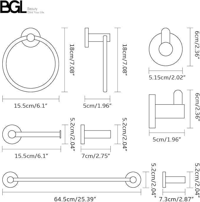 BGL Bathroom Hardware Set Chrome Bathroom Accessory Set Towel Bar 8 Pieces Set - Image 6