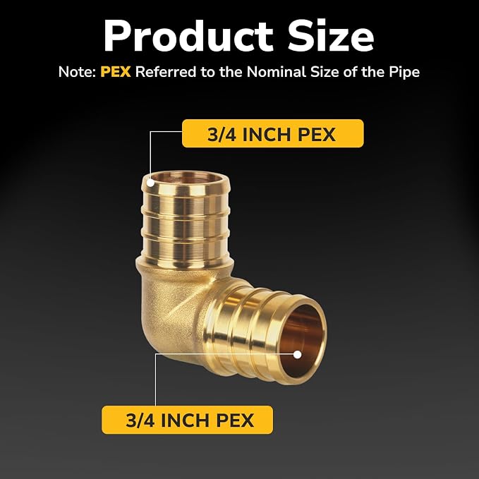 Pex Fittings, 3/4" Pex 90 Degree Elbow, Heavy-Duty Brass Crimp Fittings - Image 2