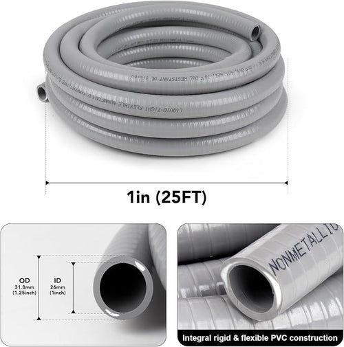 1 inch 25ft Liquid-Tight Conduit and Connector Kit, Flexible Non-Metallic - Image 2