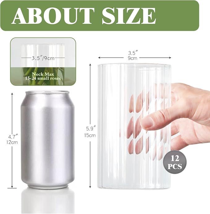 12Pcs Glass Cylinder vases for Centerpieces, 6 Inches Clear Ribbed Bud Vases - Image 2