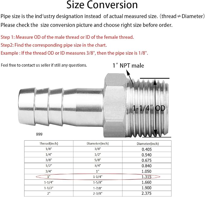 Stainless Steel Hose Barb Fitting 1" Hose Barb to 1" NPT Male Thread Connector - Image 2