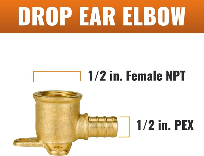 4-Pack PEX Drop Ear Elbow 1/2 Inch, ASTM F1807 | Brass, 1/2" PEX B Fittings - Image 2