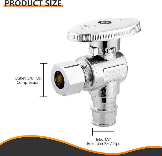100PC HeSun 1/2" PEX-A Expansion x 3/8" OD Compression Angle Stop Valve | PEX-A - Image 2