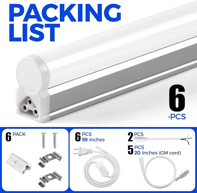 Barrina 6 Pack LED T5 Single Fixture, 4000K Daylight Glow, 20W | Utility Shop - Image 8