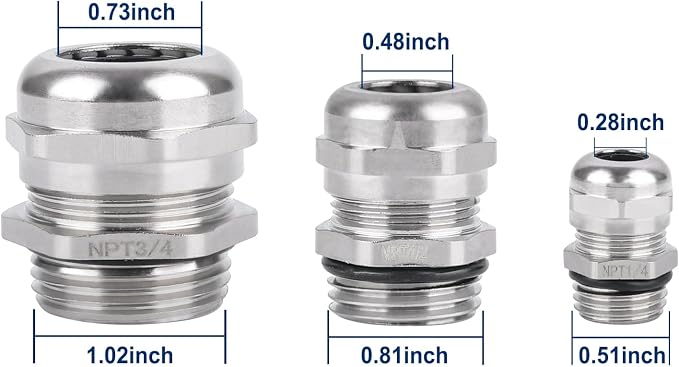 NPT 1/2" Nickel-Plated Copper Waterproof Cable Glands - Image 6