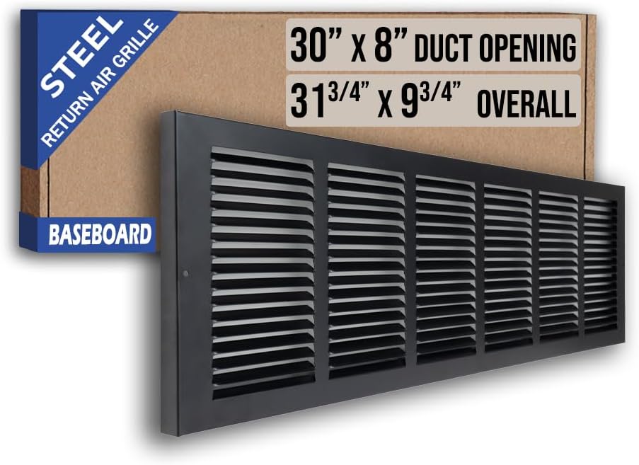Fits 30x8 Duct Opening | Steel Baseboard Return Air Grille by Handua | Vent by Handua