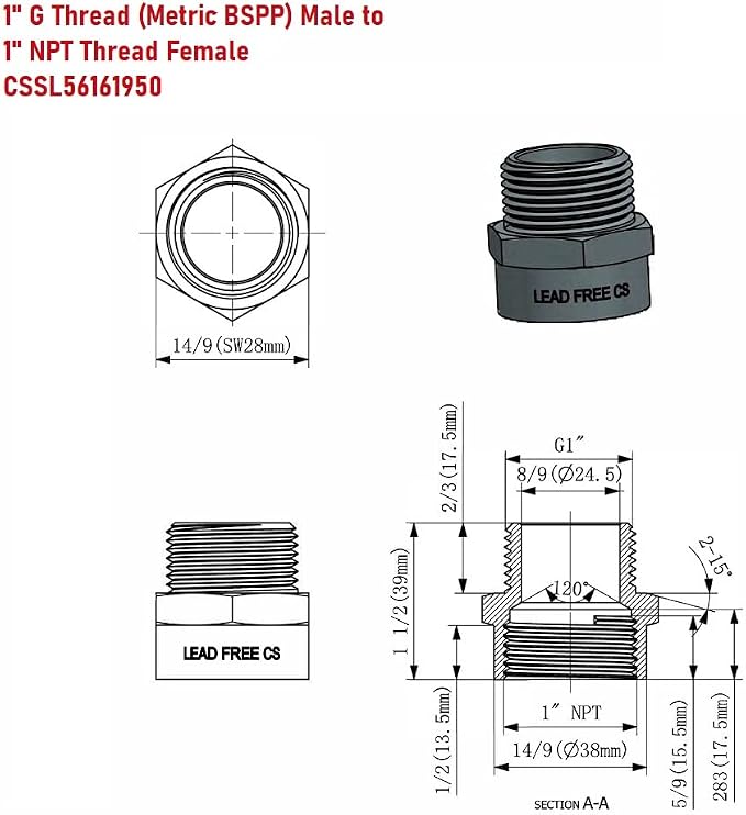 Cascada G Thread to NPT Thread Pipe Fitting Adapter - Image 2