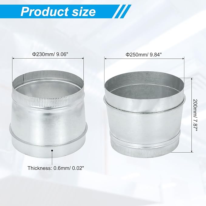 PATIKIL 10 Inch to 9 Inch Duct Reducer, Galvanized Steel Round Air Duct Reducer - Image 2