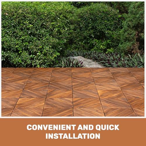 10 PCS Interlocking Deck Tiles, Diagonal Pattern 12"x12" Acacia Wood Outdoor - Image 5