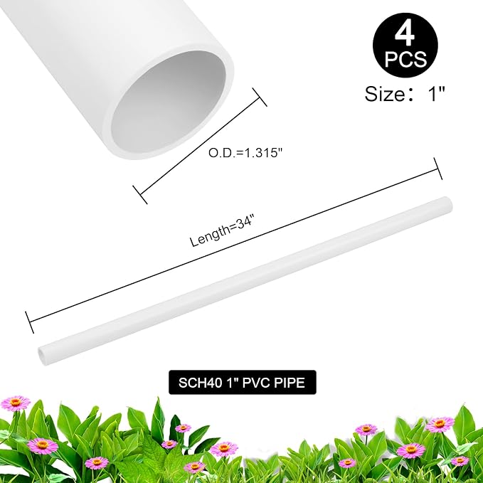 4Pcs 1 Inch PVC Pipe 34" Long White Sch40 Industrial PVC Pipes - Image 3