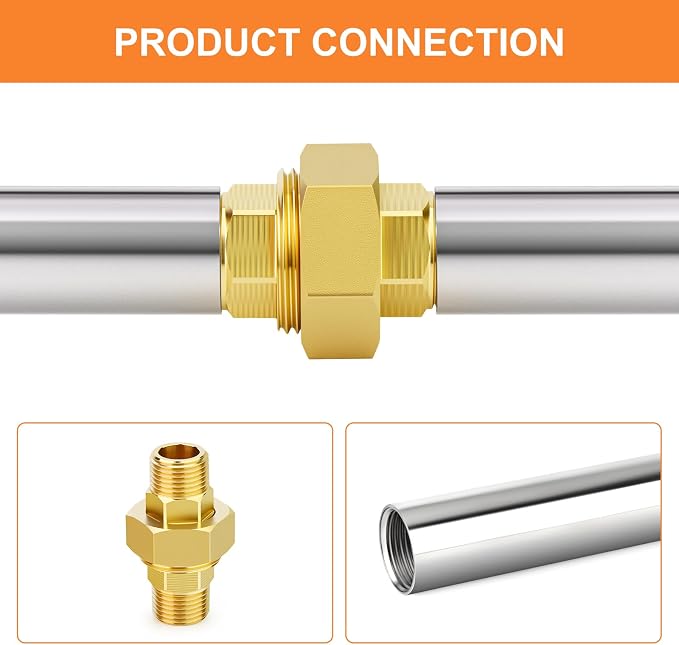 GASHER 2PCS 3/8" MNPT Brass Union Pipe Fitting | 3/8 Inch Male x 3/8 Inch Male - Image 4