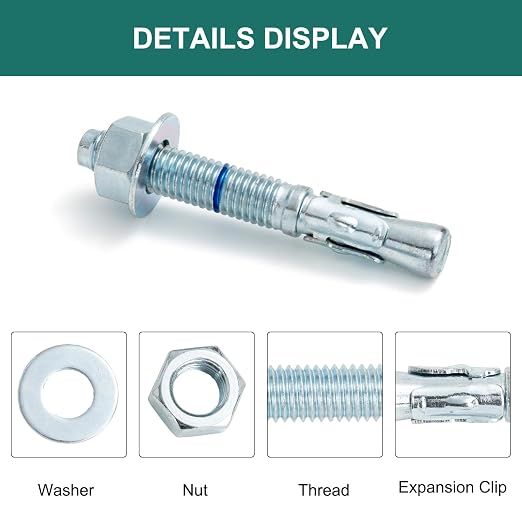 1/2" x 3-3/4" Concrete Anchors 1/2 inch Wedge Anchors Bolts Zinc Plated - Image 3