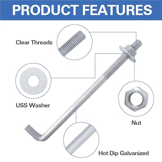 1/2" x 12" Concrete Anchor Bolts L Shaped, Hot-Dip Galvanized - Image 4