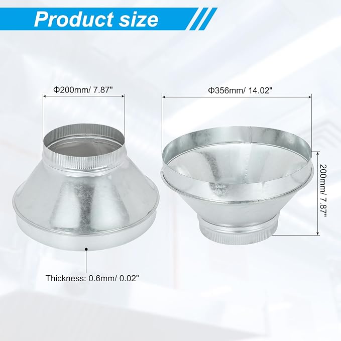 PATIKIL 14 Inch to 8 Inch Duct Reducer, Galvanized Steel Round Air Duct Reducer - Image 2
