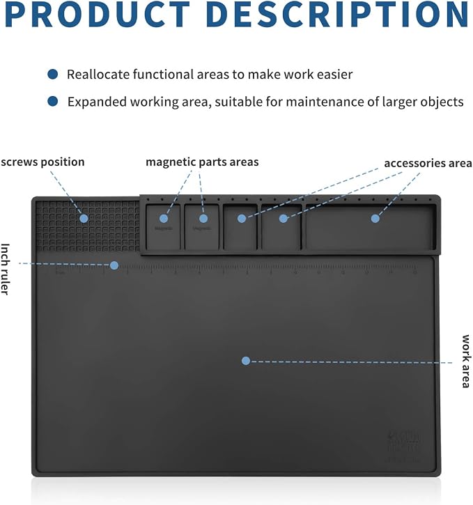 HengTianMei-202 Black Magnetic Repair Work Mat Heat Resistant 932°F, Silicone - Image 3